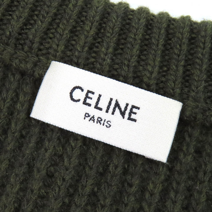 Great CELINE knit Leopard print front logo crew neck oversized khaki S 2AB97650S
