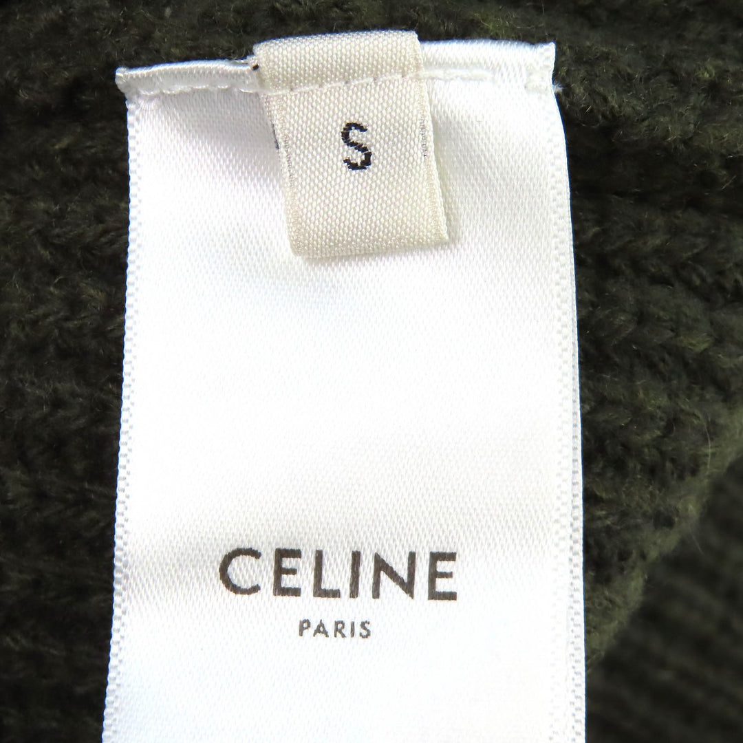 Great CELINE knit Leopard print front logo crew neck oversized khaki S 2AB97650S