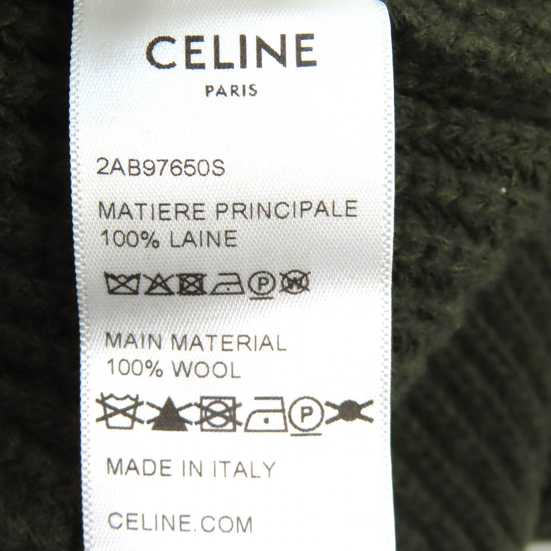 Great CELINE knit Leopard print front logo crew neck oversized khaki S 2AB97650S