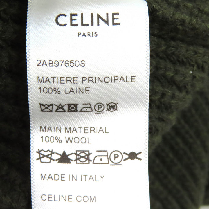 Great CELINE knit Leopard print front logo crew neck oversized khaki S 2AB97650S