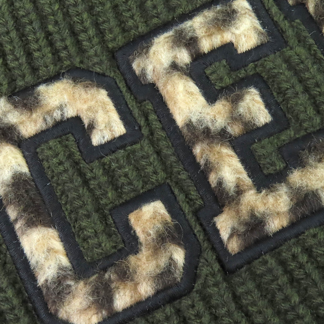 Great CELINE knit Leopard print front logo crew neck oversized khaki S 2AB97650S