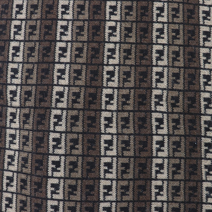 Great FENDI Scarf FF Logo Micro Zucca Pattern Knit Brown wool Women