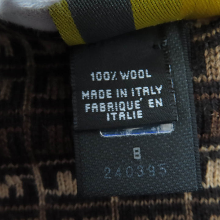 Great FENDI Scarf FF Logo Micro Zucca Pattern Knit Brown wool Women