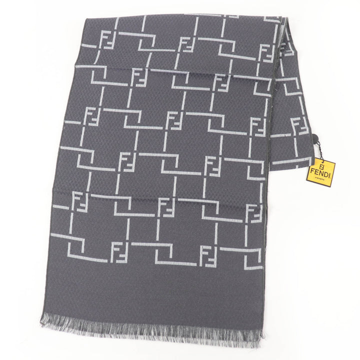 Pristine FENDI Scarf Wool and Angora Blend FFPattern Fringed Stole gray Women