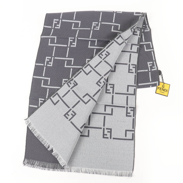 Pristine FENDI Scarf Wool and Angora Blend FFPattern Fringed Stole gray Women