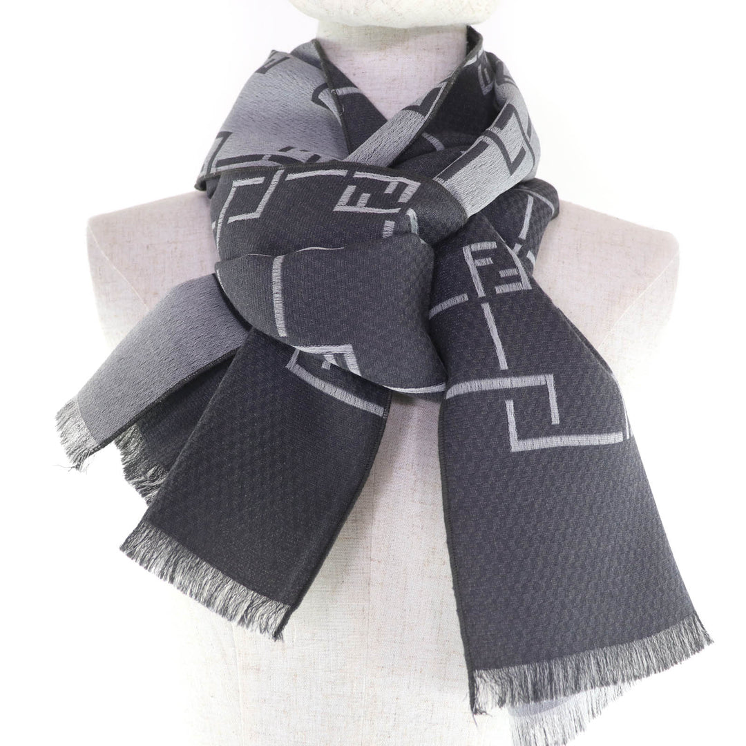 Pristine FENDI Scarf Wool and Angora Blend FFPattern Fringed Stole gray Women