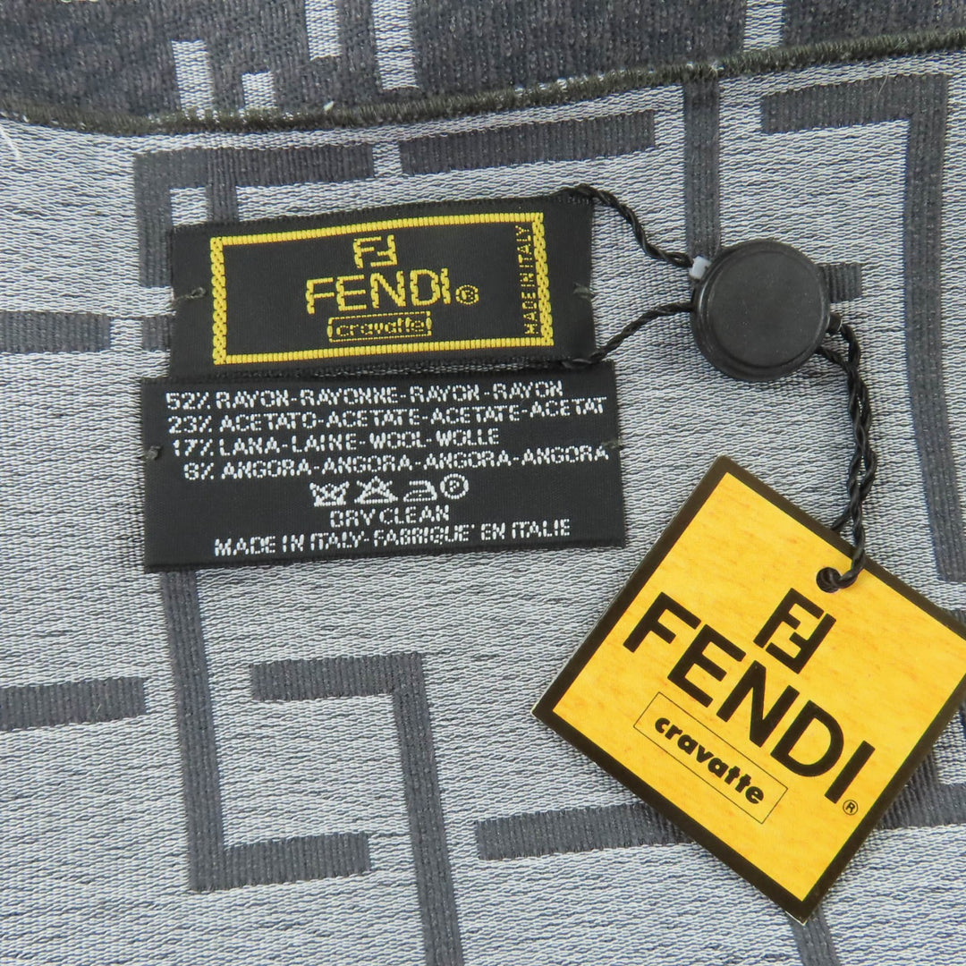 Pristine FENDI Scarf Wool and Angora Blend FFPattern Fringed Stole gray Women