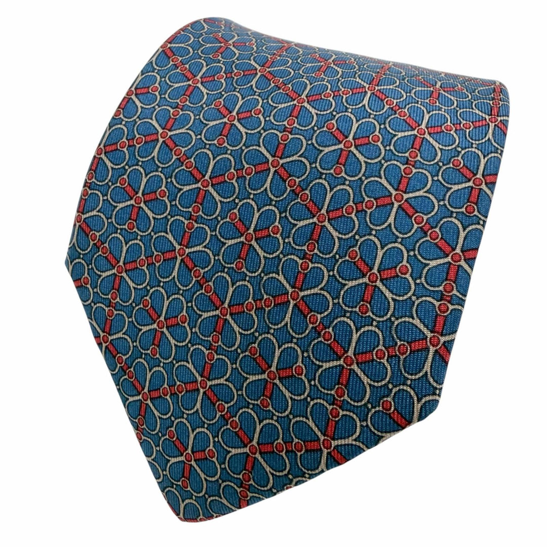 Great HERMES tie Cravate All-over Pattern Navy silk mens
