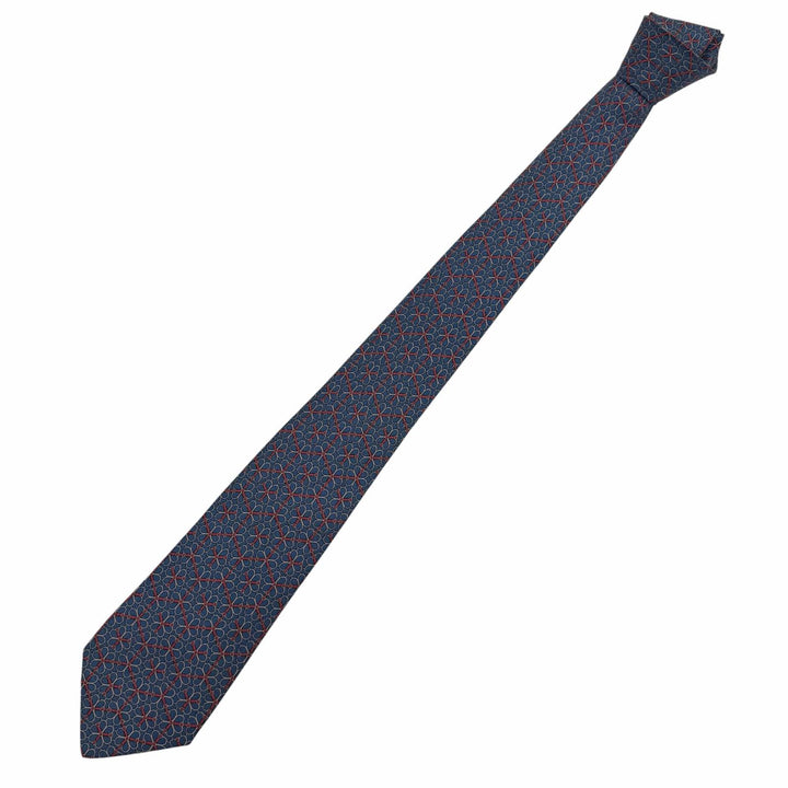 Great HERMES tie Cravate All-over Pattern Navy silk mens
