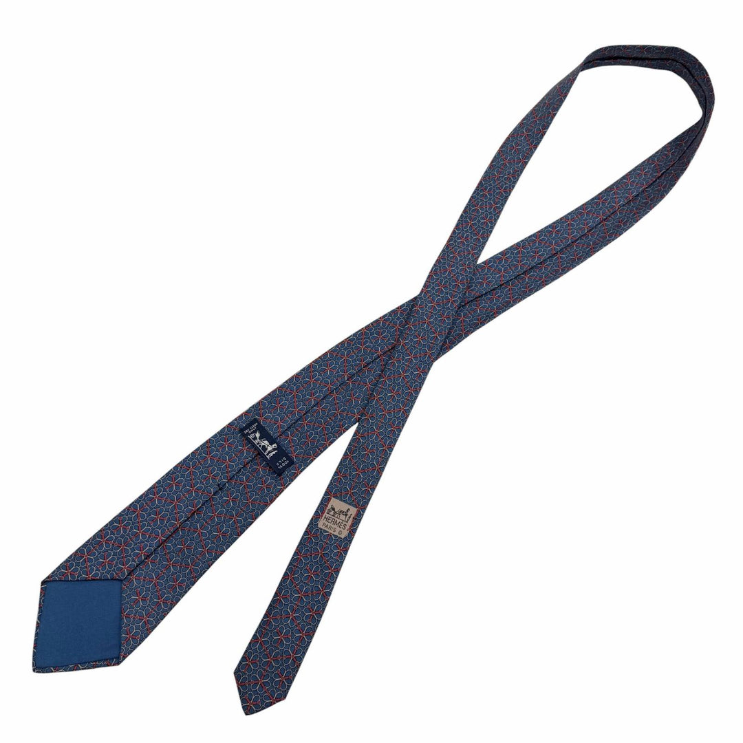 Great HERMES tie Cravate All-over Pattern Navy silk mens