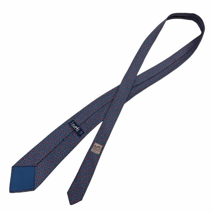 Great HERMES tie Cravate All-over Pattern Navy silk mens