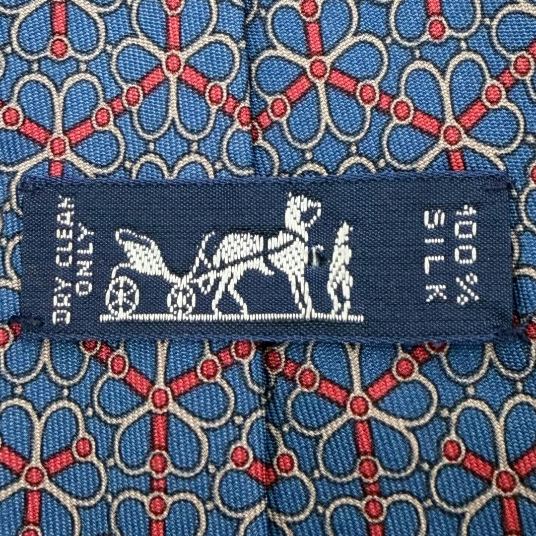 Great HERMES tie Cravate All-over Pattern Navy silk mens