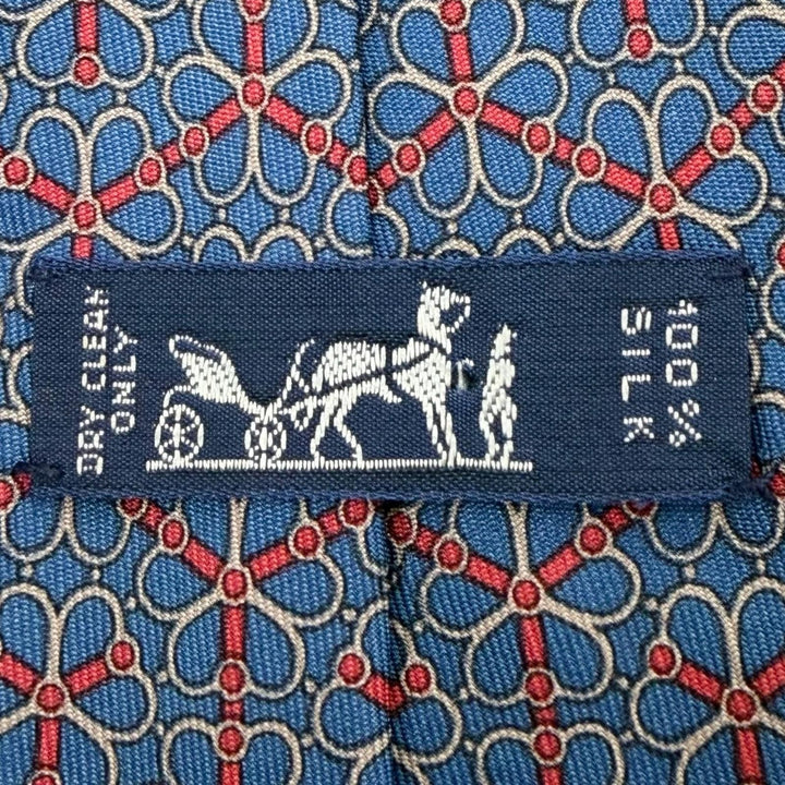 Great HERMES tie Cravate All-over Pattern Navy silk mens