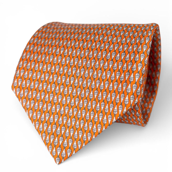 Excellent HERMES tie Overall handle Orange silk mens 646153UA