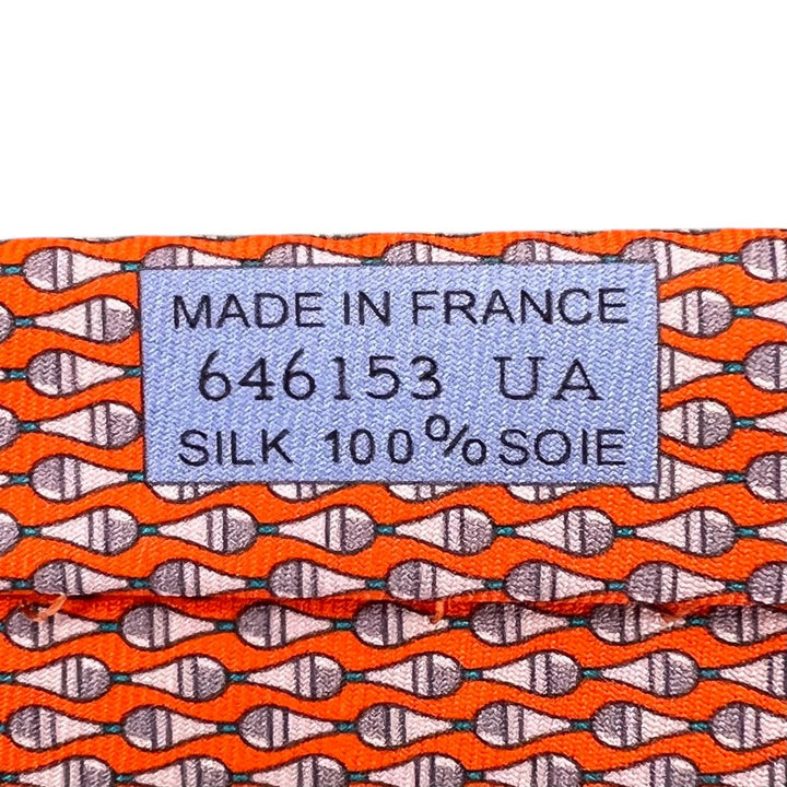 Excellent HERMES tie Overall handle Orange silk mens 646153UA