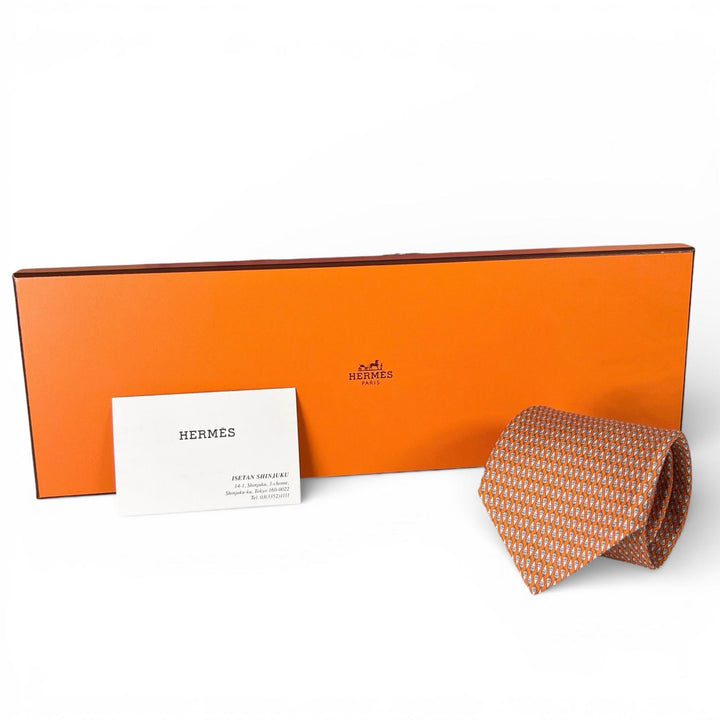 Excellent HERMES tie Overall handle Orange silk mens 646153UA