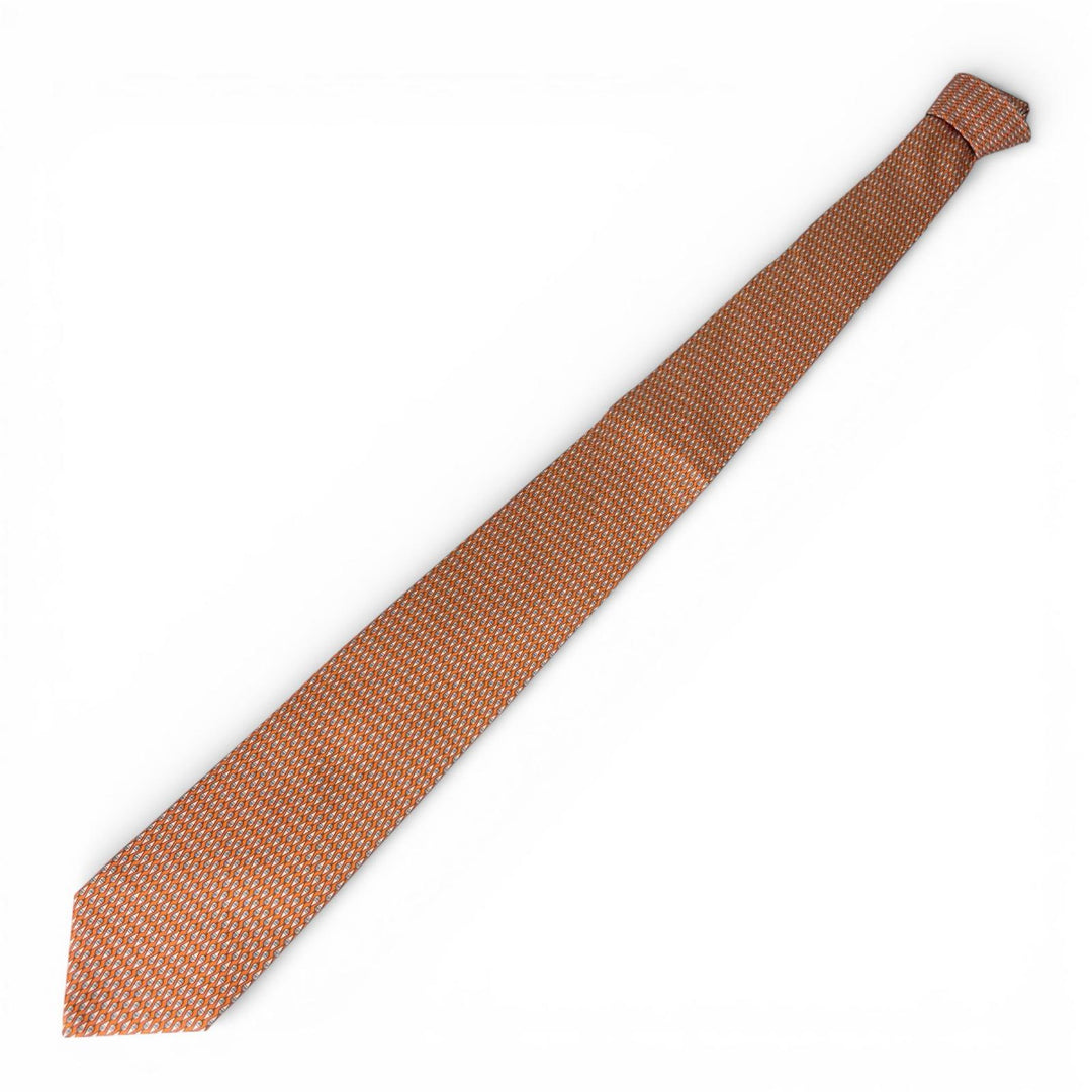 Excellent HERMES tie Overall handle Orange silk mens 646153UA