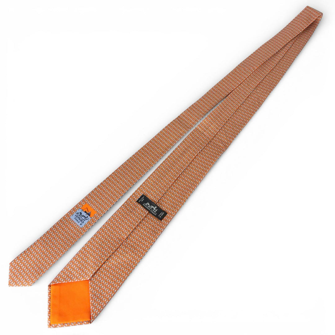 Excellent HERMES tie Overall handle Orange silk mens 646153UA