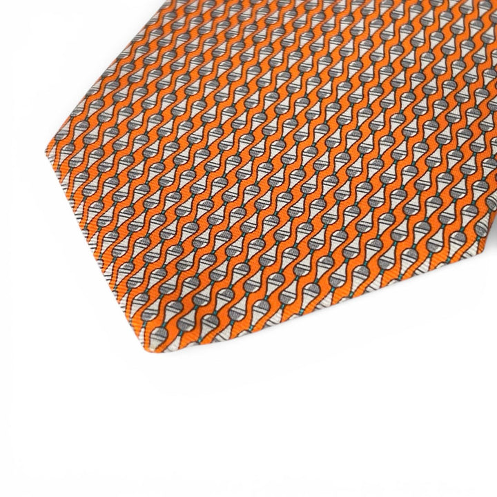 Excellent HERMES tie Overall handle Orange silk mens 646153UA