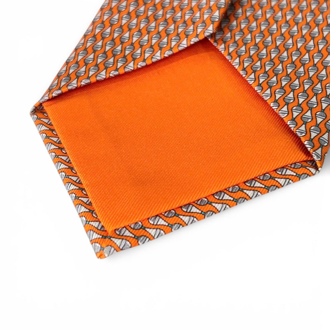 Excellent HERMES tie Overall handle Orange silk mens 646153UA