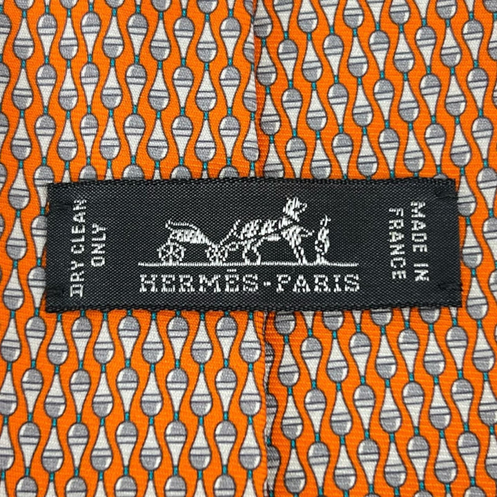 Excellent HERMES tie Overall handle Orange silk mens 646153UA