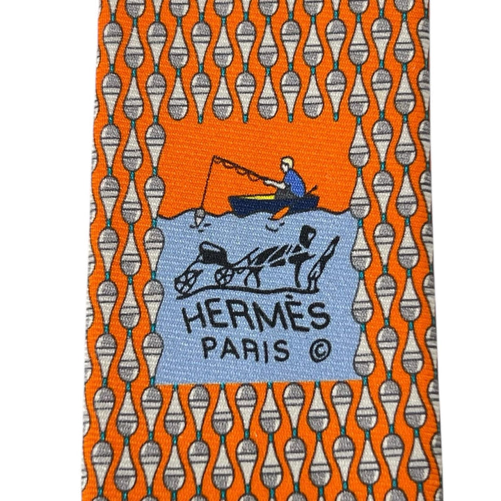 Excellent HERMES tie Overall handle Orange silk mens 646153UA