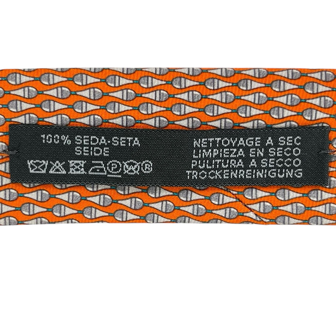 Excellent HERMES tie Overall handle Orange silk mens 646153UA