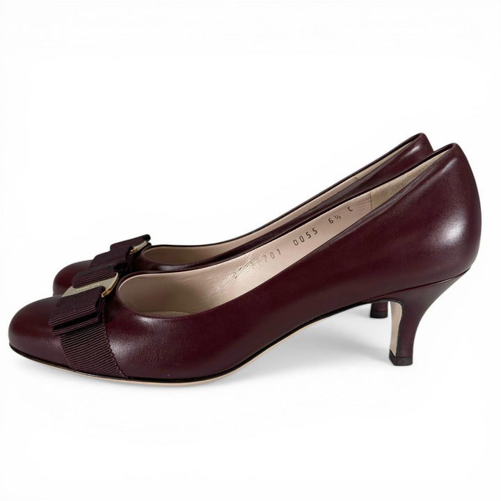 Pristine Salvatore Ferragamo pumps CARLA 55 Vara ribbon Brown leather Women 6.5