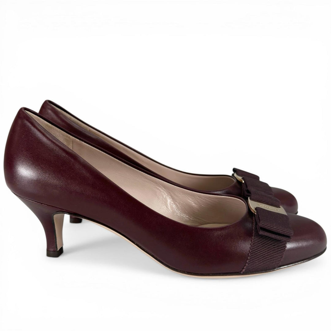 Pristine Salvatore Ferragamo pumps CARLA 55 Vara ribbon Brown leather Women 6.5