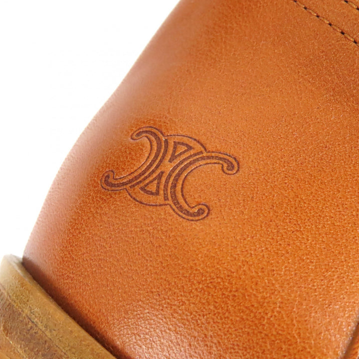 Excellent CELINE boots Triomphe logo leather boots, medium length Brown 38