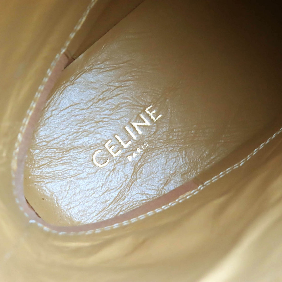 Excellent CELINE boots Triomphe logo leather boots, medium length Brown 38