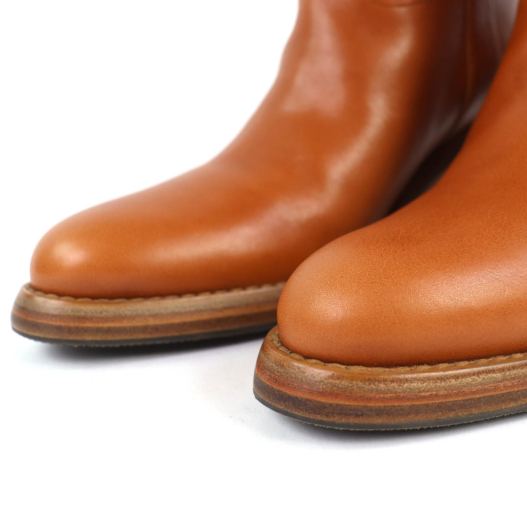 Excellent CELINE boots Triomphe logo leather boots, medium length Brown 38