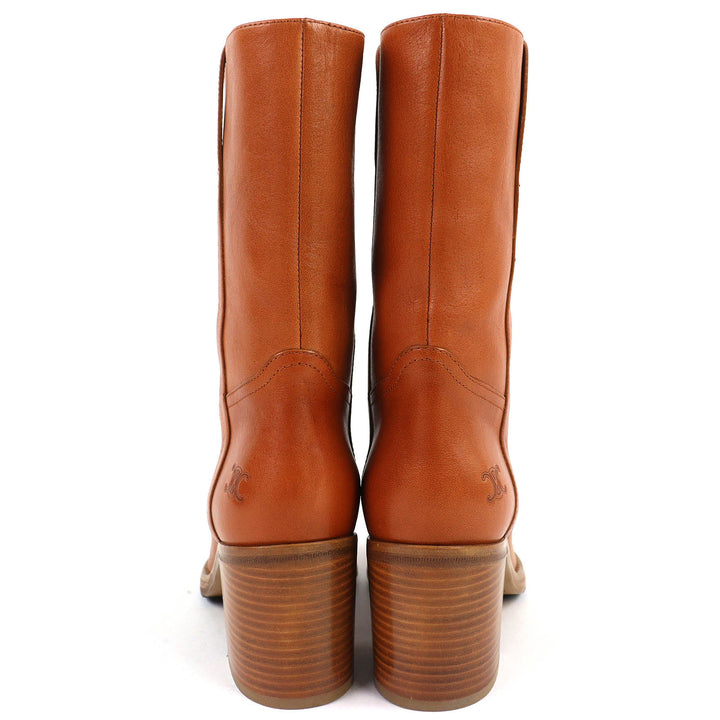 Excellent CELINE boots Triomphe logo leather boots, medium length Brown 38