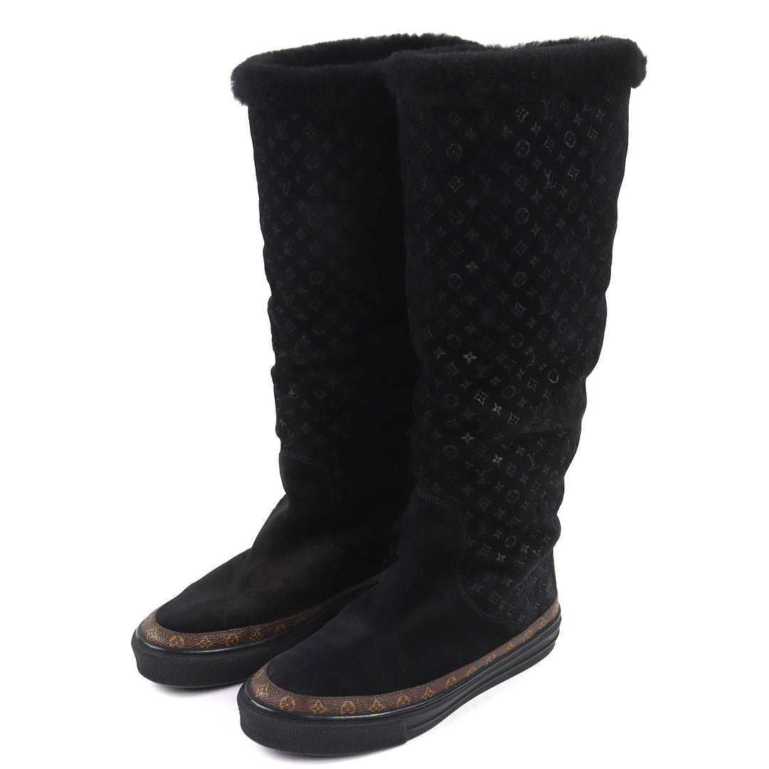 Great LOUIS VUITTON Knee-high boots Snowball Line Monogrammed shearling 38.5