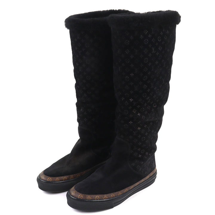 Great LOUIS VUITTON Knee-high boots Snowball Line Monogrammed shearling 38.5