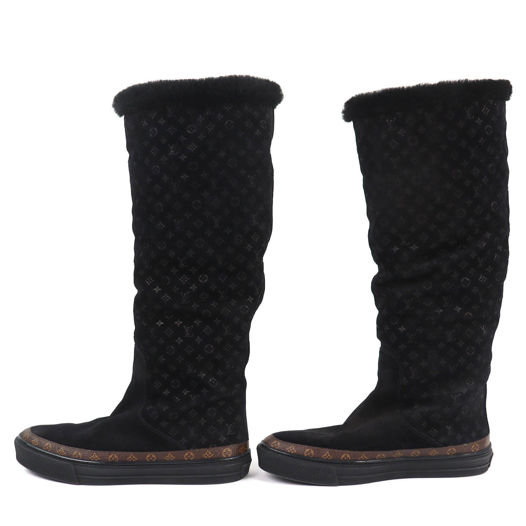 Great LOUIS VUITTON Knee-high boots Snowball Line Monogrammed shearling 38.5