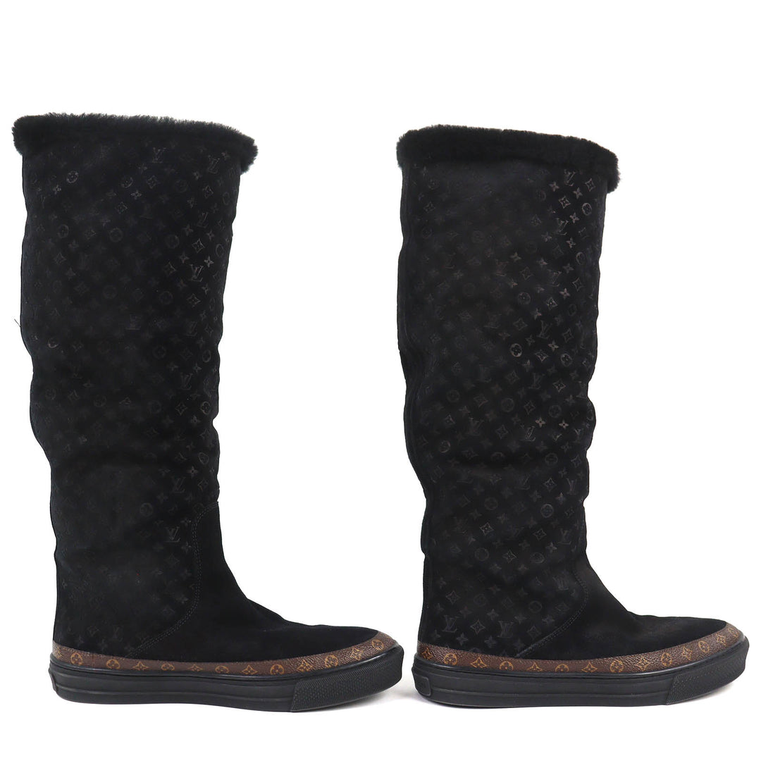 Great LOUIS VUITTON Knee-high boots Snowball Line Monogrammed shearling 38.5