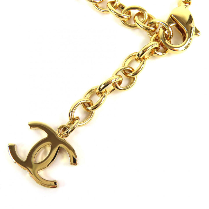 Excellent CHANEL Necklace COCO Logo COCO Mark Faux Pearl gold B24B ABE238