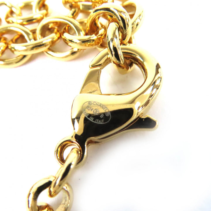 Excellent CHANEL Necklace COCO Logo COCO Mark Faux Pearl gold B24B ABE238