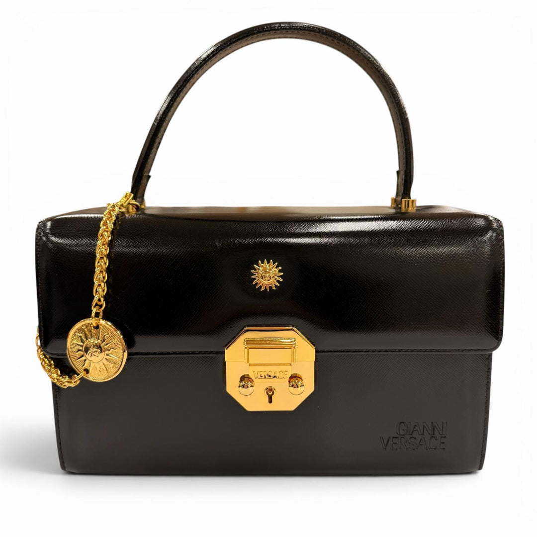 Excellent VERSACE Handbag Sunburst black leather Women
