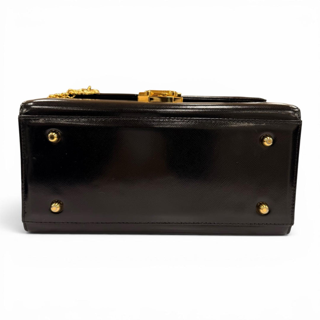 Excellent VERSACE Handbag Sunburst black leather Women