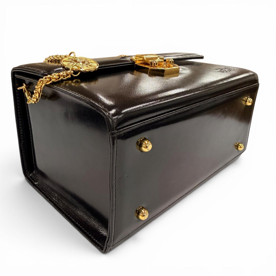 Excellent VERSACE Handbag Sunburst black leather Women
