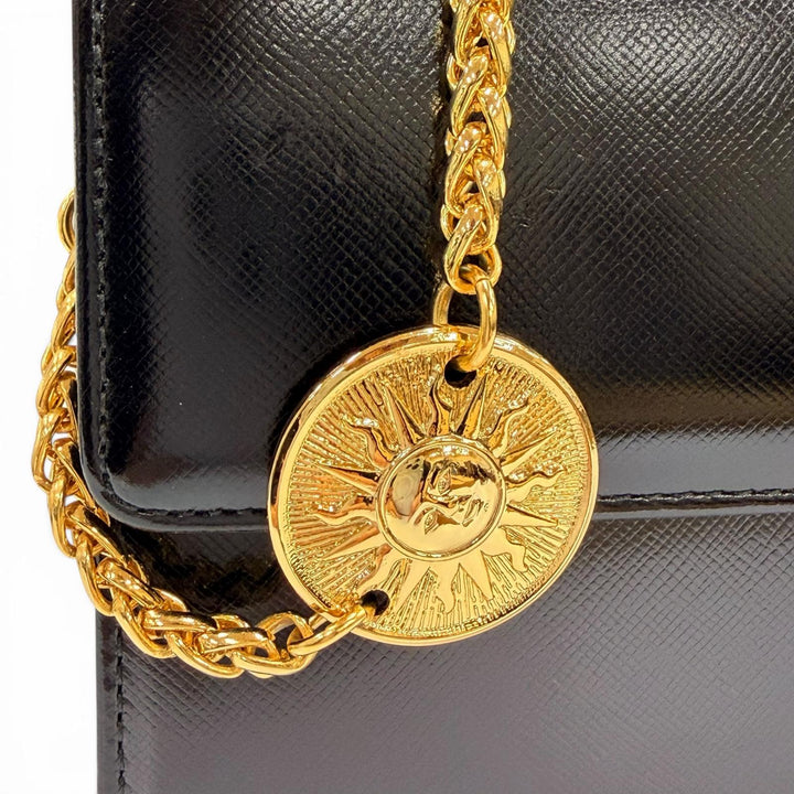 Excellent VERSACE Handbag Sunburst black leather Women