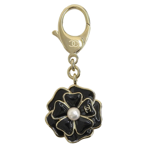 Excellent CHANEL key ring black Gold Plated Women B25B