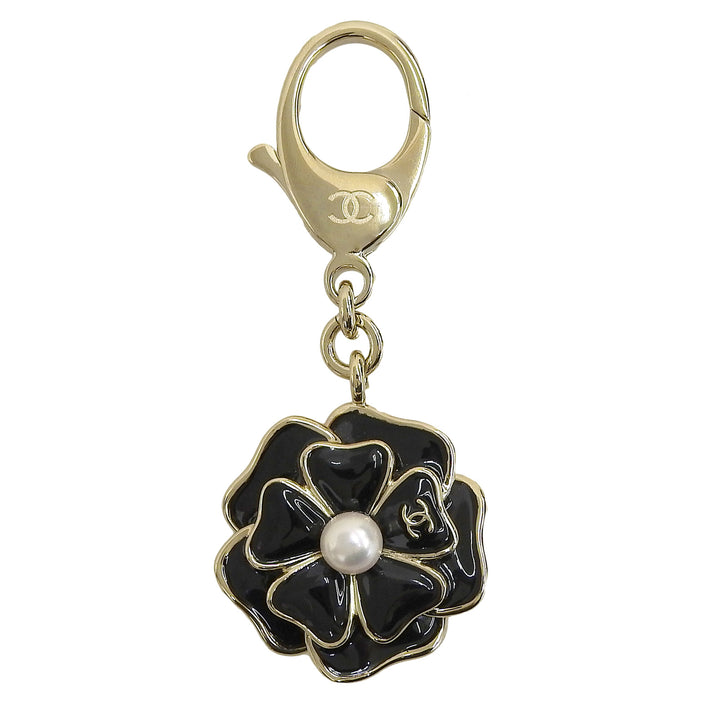 Excellent CHANEL key ring black Gold Plated Women B25B