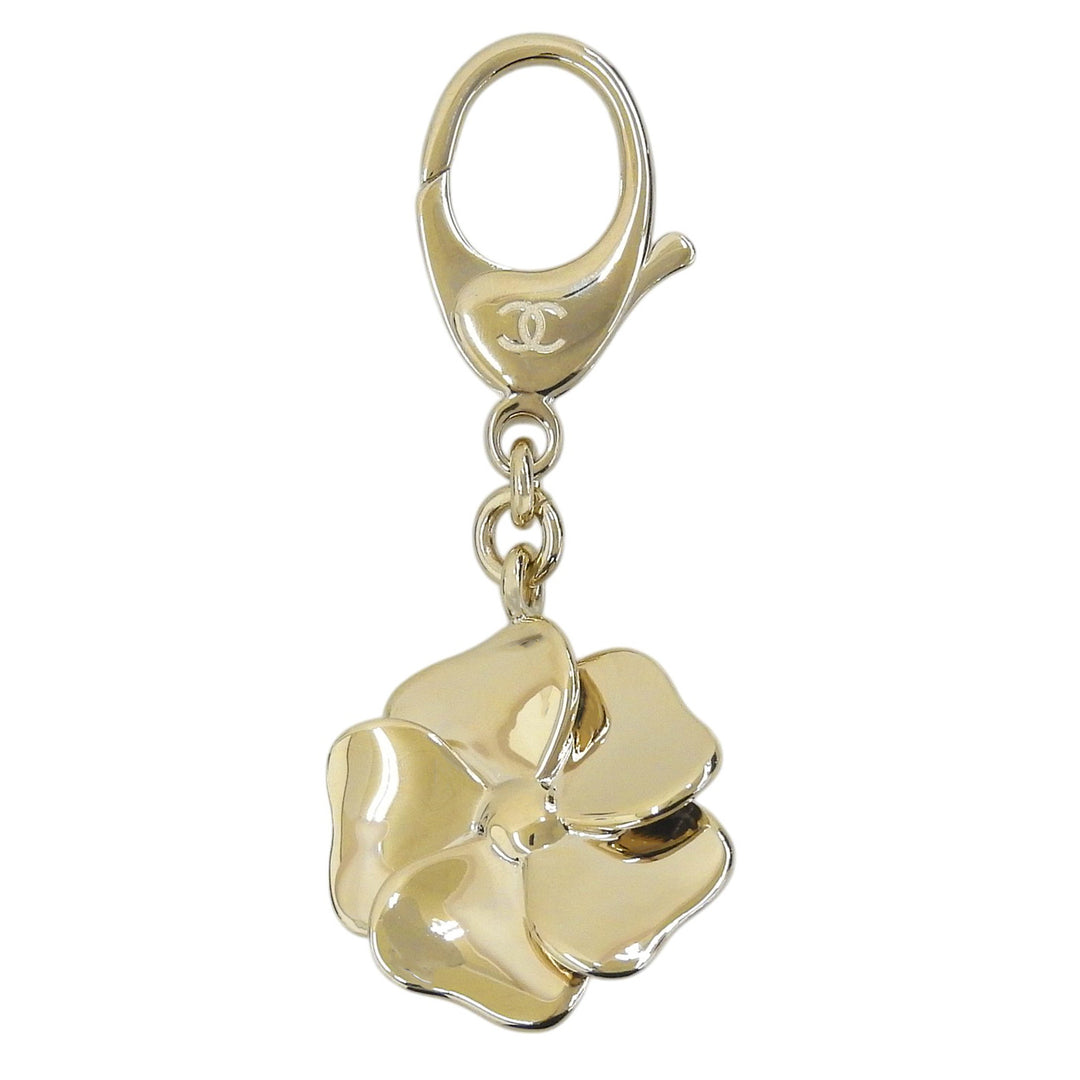 Excellent CHANEL key ring black Gold Plated Women B25B