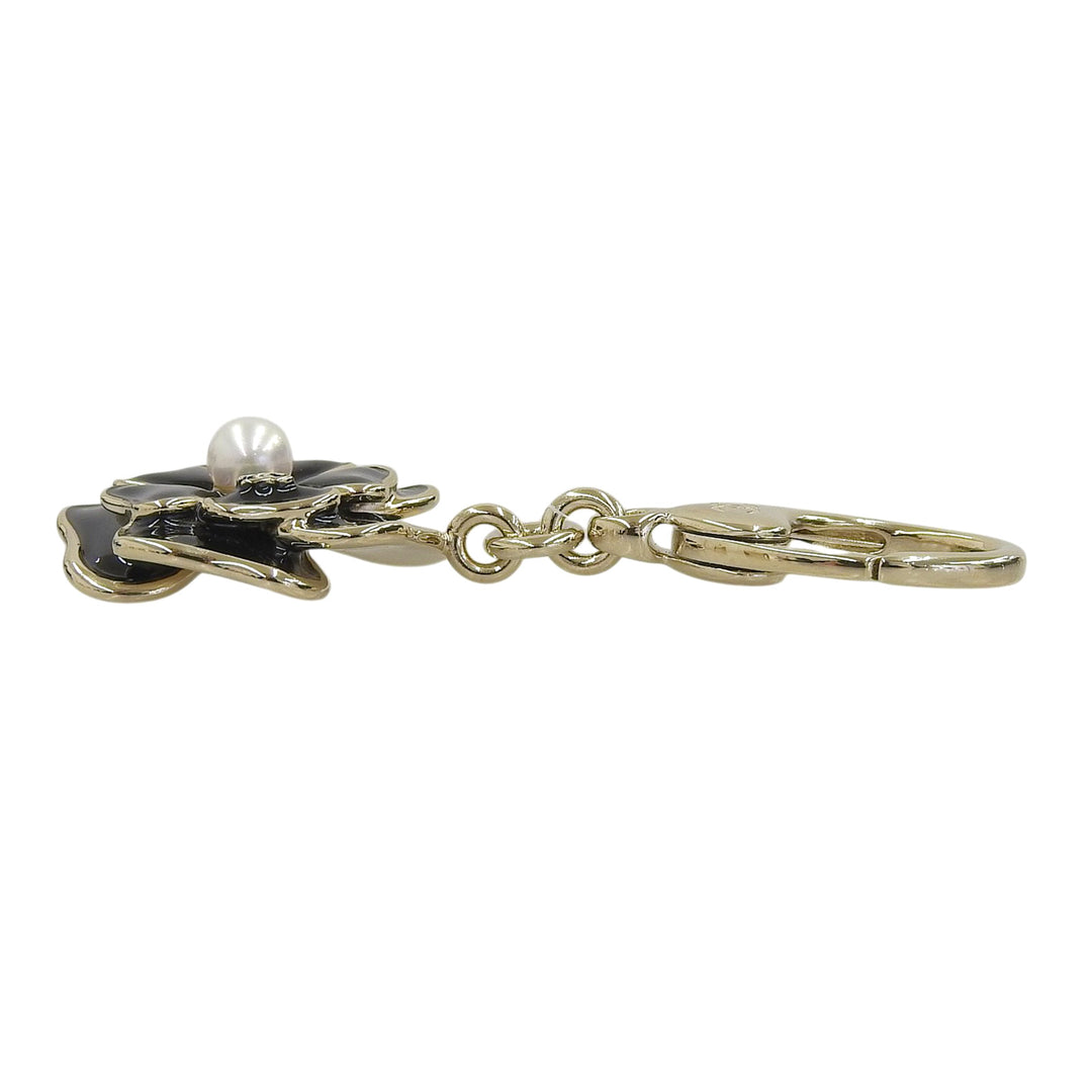 Excellent CHANEL key ring black Gold Plated Women B25B