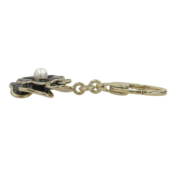 Excellent CHANEL key ring black Gold Plated Women B25B