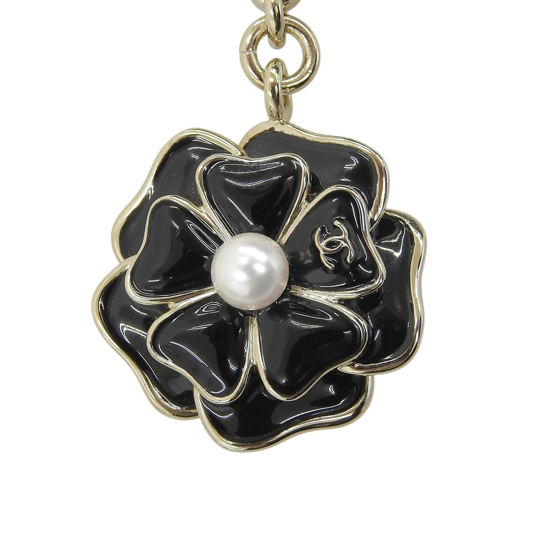 Excellent CHANEL key ring black Gold Plated Women B25B