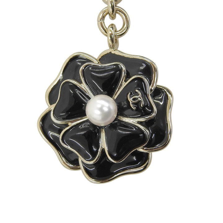 Excellent CHANEL key ring black Gold Plated Women B25B